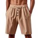 Men's Clothing Hot Selling Men's Loose American Linen Beach Casual Washed Button Five Point Sports Shorts_viptrois.com