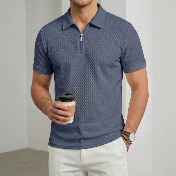 Premium Nylon Stretch Polo Shirt For Men – Breathable Golf & Casual Wear With Checkered Jacquard, Moisture-Wicking Short Sleeve_viptrois.com