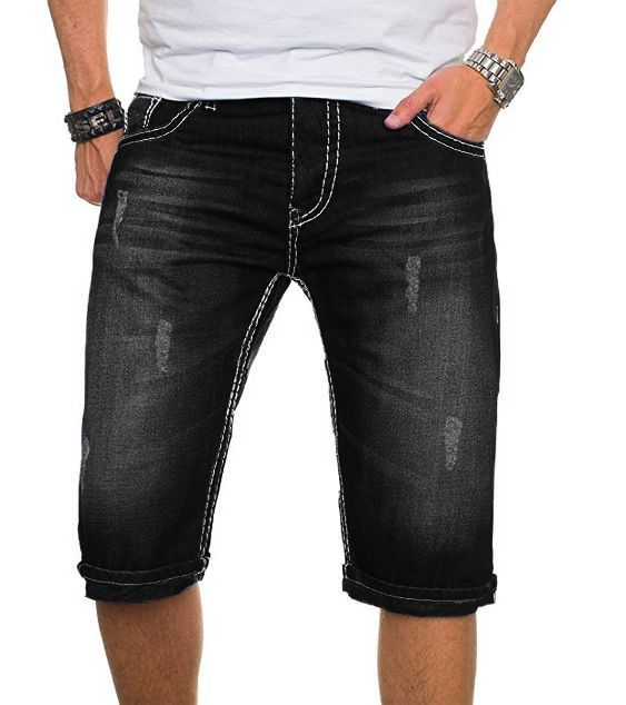 Men's Stretch Denim Shorts - Comfortable Slim Fit Casual Shorts For Summer, Blue & Black, S-2XL_viptrois.com