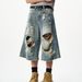 Men's Clothing Retro Niche High Street Ripped Denim Cropped Trousers For Men And Women Loose Casual Drape_viptrois.com
