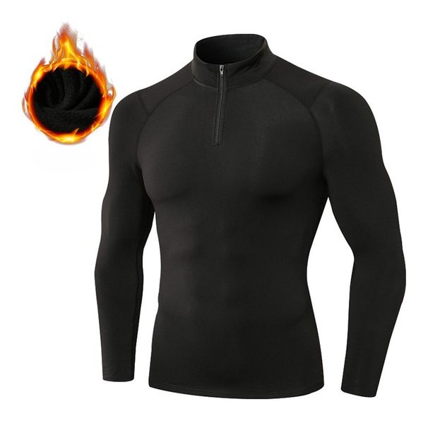 K Men's Velvet Fitness Shirt, High Elasticity Tight Fit Sports Running Training, Long Sleeve Warm Stand Collar Hoodie_viptrois.com