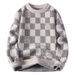 Checkered Sweater, Autumn And Winter Jacquard Knit Sweater, Semi High Neck Base Sweater, Men's Clothing_viptrois.com