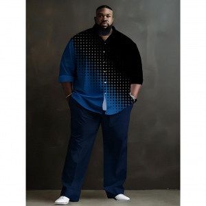 Men's 3D Digital Print Striped Color Block Stand Collar Shirt Button Set Trendy Spring Autumn_viptrois.com