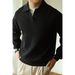 Men’s Vintage V-Neck Knit Sweater – Oversized Pullover With Lapel Collar (M-4XL) – Warm & Stylish (Black/Grey/Beige)_viptrois.com
