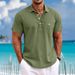 Men's Clothing Casual Button Decoration Lapel Cotton And Linen Short Sleeved Shirt_viptrois.com