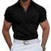 High-end Waffle Lapel Men's T-shirt Collar Summer Solid Color New Heavy Short Sleeve_viptrois.com