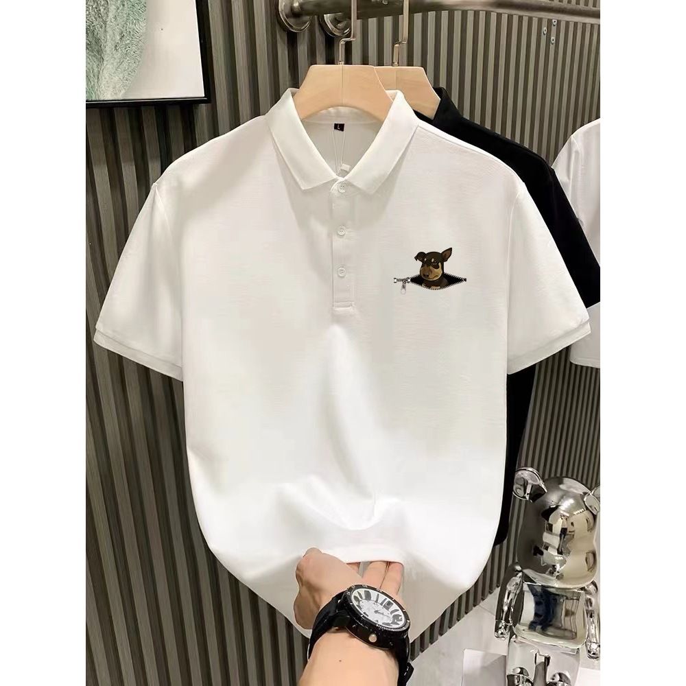 Men's Polo Shirt Short Sleeve T-Shirt Summer Loose Fit Casual Top With Cartoon Print Fashion Ins Trend_viptrois.com