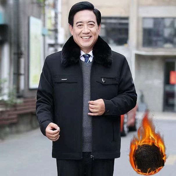 Middle-aged And Elderly Men's Jackets, Piled And Thickened Warm Cotton-padded Jackets, Autumn And Winter Cotton-padded Jackets, Light Business_viptrois.com