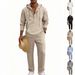 Men's Linen Hoodie And Lounge Pants Set | Relaxed Fit Long Sleeve Hooded Outfit For Spring Autumn Comfort_viptrois.com