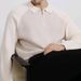 "Men's Contrast Collar Semi-Zip Polo Sweater – Oversized Knit Pullover With Raglan Sleeves, Machine Washable (5 Sizes, Green/Black/White)"_viptrois.com