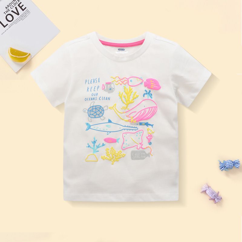 Mother & Kids Girls Summer New White Short Sleeved T Shirt Cartoon Animal Children's Short Sleeved Cute Fashion Small And Medium Children_viptrois.com