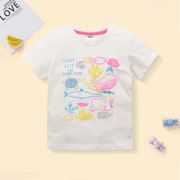 Mother & Kids Girls Summer New White Short Sleeved T Shirt Cartoon Animal Children's Short Sleeved Cute Fashion Small And Medium Children_viptrois.com