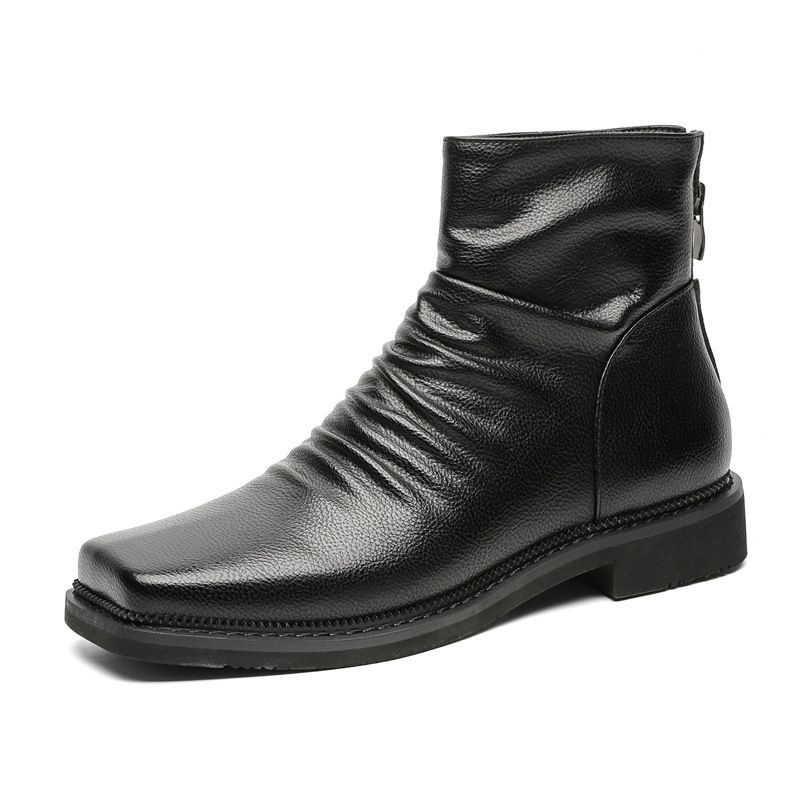 Wind Square Head Thick Sole Heightening Martin Boots Retro Tooling Boots Business Men's Boots_viptrois.com