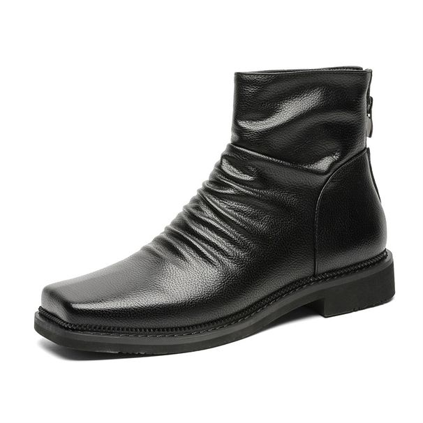 Wind Square Head Thick Sole Heightening Martin Boots Retro Tooling Boots Business Men's Boots_viptrois.com