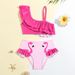 Mother & Kids Children's Swimsuit Bikini One Shoulder Ruffled Flamingo Print Triangle Quick Drying Little Girl Swimsuit_viptrois.com