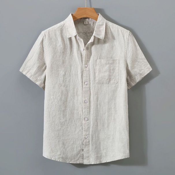 Men's Clothing Retro Casual Thin Short Sleeve Loose Cotton And Linen Shirt_viptrois.com