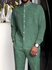 Men's Ethnic Style Stand Collar Shirt And Pants Set, Long Sleeve Casual Linen Blend Suit_viptrois.com