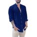 New Men's Linen Cardigan Solid-color Casual Stand-up Collar Long-sleeved Shirt_viptrois.com