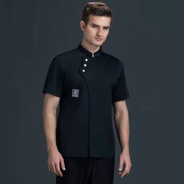 Men's Clothing Short Sleeved Chef Uniform Tops For Restaurants, And Restaurants In Spring And Summer, Work Clothes, Large Plackets, Chinese Style_viptrois.com