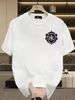 Men's Clothing Men's 100% Cotton Short Sleeve T-Shirt Ornate Shield HK Logo Trendy Brand Summer High Street Loose Fit Top Versatile Niche Style_viptrois.com