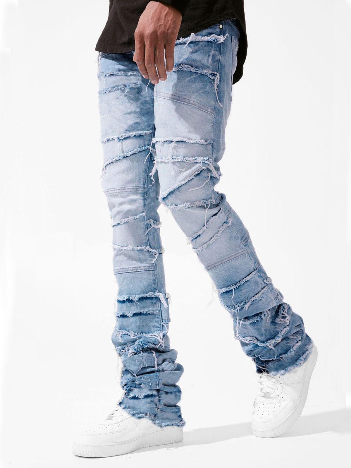 Men's Clothing New Men's Denim Straight Pants Street Fashion Ins Popular Stretch Patch Denim Straight Pants_viptrois.com