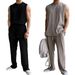 Summer Cool Ice Silk Vest Pants Solid Color Fashion Men's Plus Size Sleeveless Top And Shorts Two-Piece Set For Men_viptrois.com