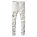Men's Clothing Ins Same Style Washed Cat Whisker Wrinkled Hole Diamond White Elastic Slim Fit Skinny Jeans Jeans_viptrois.com