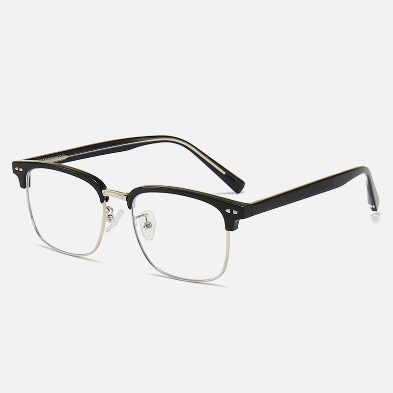 New Fashion Retro Men's Eyebrow Square Plate Business Metal Flat Mirror Anti Blue Light Glasses Frame_viptrois.com