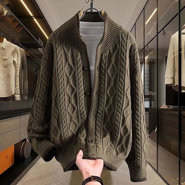 Autumn Winter Versatile High-End Men's New Sweater Korean Style Slim Fit Trendy Top Youth Knitted Jacket_viptrois.com