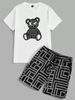 Cross-Border Foreign Trade Men's 3D Printed Bear Short Sleeve T-Shirt Set Sports Plus Size Top Casual Loose Summer Style_viptrois.com
