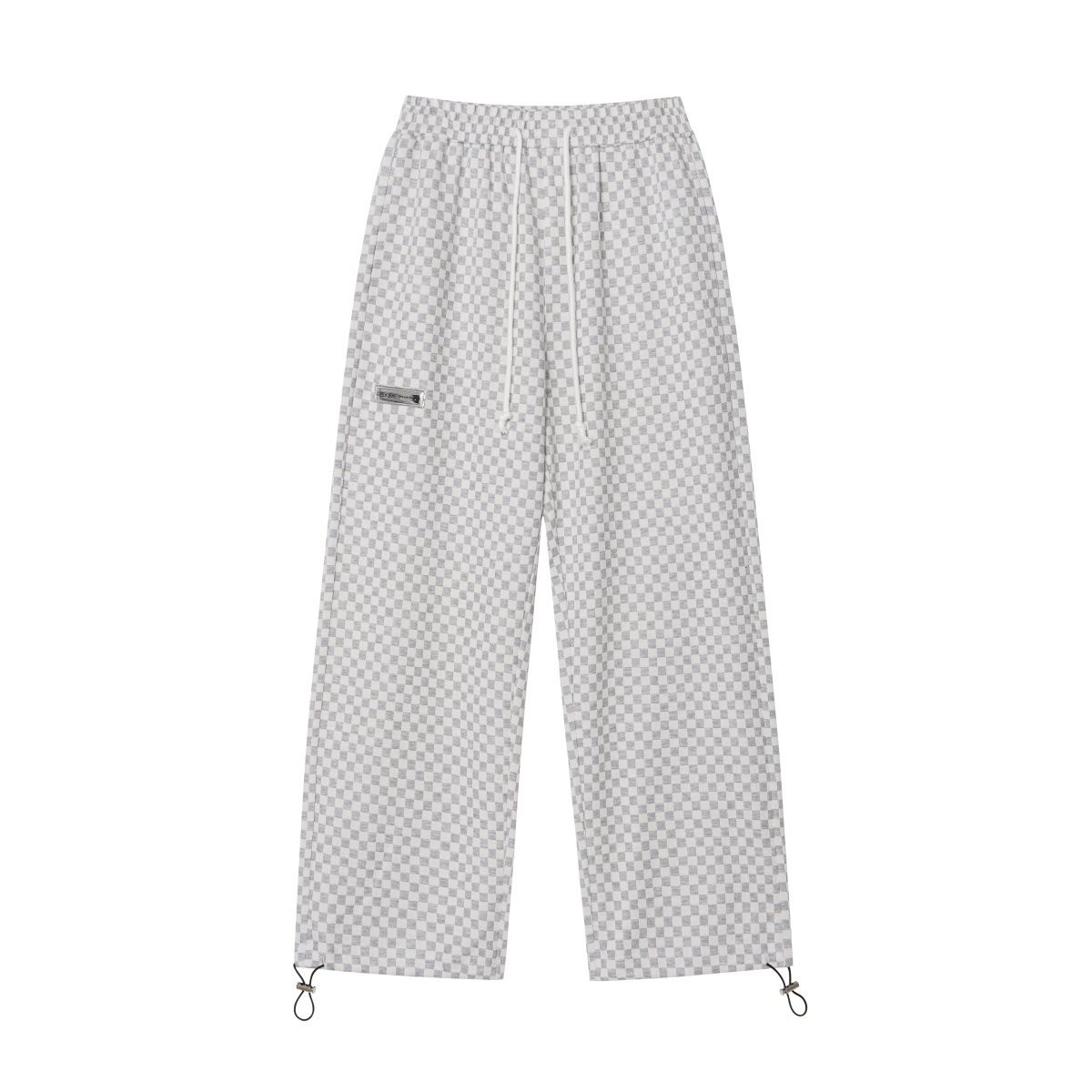 Men's Clothing Summer retro checkerboard jacquard loose wide leg drawstring straight mid waist trousers_viptrois.com