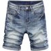 Men's Fashion Light Blue Distressed Denim Shorts Printed Distressed Stretch Slim Fit Denim Shorts Men's Shorts_viptrois.com