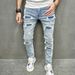 Men's Slim Fit Stretch Jeans Ripped Skin Jeans Trendy Brand High Street European American Cross Border Foreign Trade Denim_viptrois.com