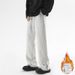 Men's Flared Fleece-Lined Sweatpants With Zip Details High Street Wide-Leg Joggers For Trendy Winter Casual Wear_viptrois.com