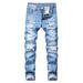 Men's Distressed Straight Fit Slim Jeans - Vintage Washed Denim Pants For Casual Streetwear_viptrois.com