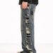 Men's Clothing Autumn Hard Work High Waist Washed Side Big Hole Wide Leg Handsome And Slim Distressed Jeans_viptrois.com