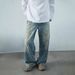 Men's Clothing Street Baggy Version Neutral Wide Leg Mopping Dirty Ink Splashed Distressed Design Jeans_viptrois.com