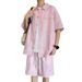 Men's Clothing Two Piece Summer Short Sleeved Shorts Two Piece Shirt New Loose Breathable Retro Suit_viptrois.com