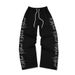 Men's Clothing Men's Streetwear Black Casual Pants With Letter Print, Drawstring Waist, Loose Fit, Comfortable Polyester Fabric_viptrois.com