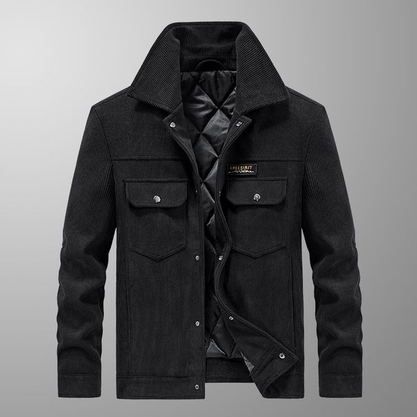 Men's corduroy jacket casual thickened warm cotton-padded jacket with rollover collar clip cotton cargo jacket_viptrois.com