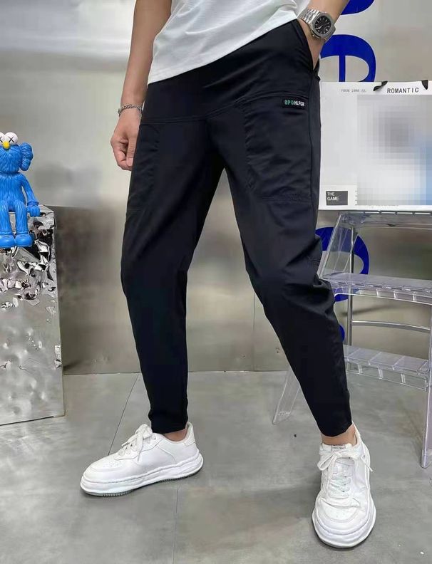 Summer Ice Silk Splicing High Elastic Men's Casual Pants Six Pocket Embroidery Skinny Fit For Internet Celebrity Style_viptrois.com