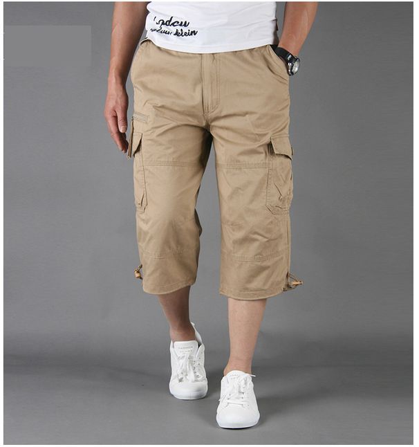 Seven-pieced Pants, Men's Workwear Pants, Mid-calf Pants, Men's Loose Pants With Multiple Pockets, Outdoor Sports Casual Shorts, Trendy Workwear Style_viptrois.com