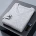 1 2023 Autumn Winter New Mink Men's V-Neck Loose Solid Color Pullover Wool Base Knitwear Cashmere Sweater_viptrois.com