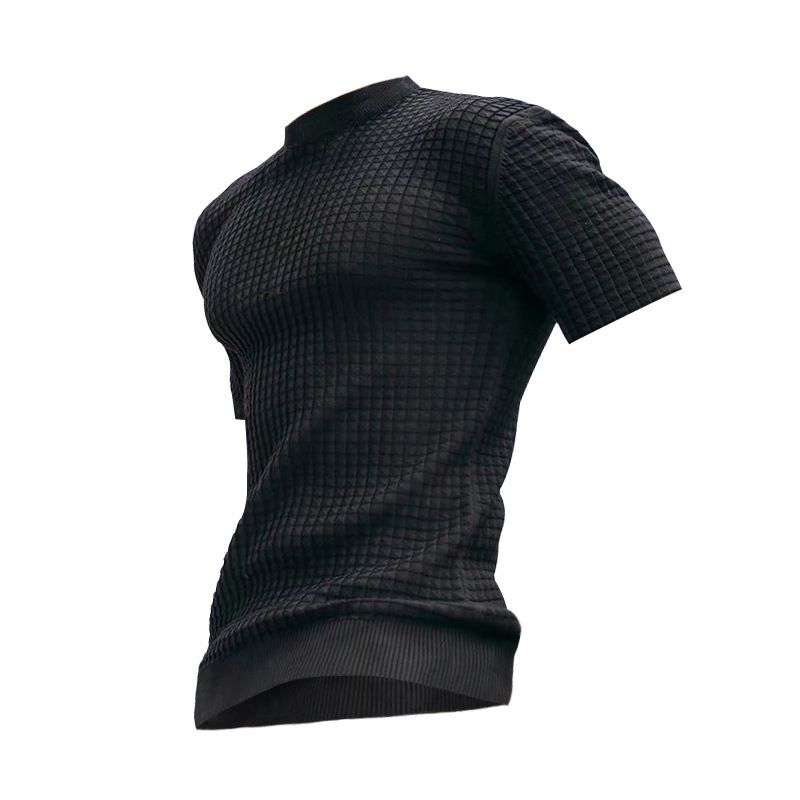 Men's Clothing new spring and summer men's small square T shirt round neck casual top_viptrois.com