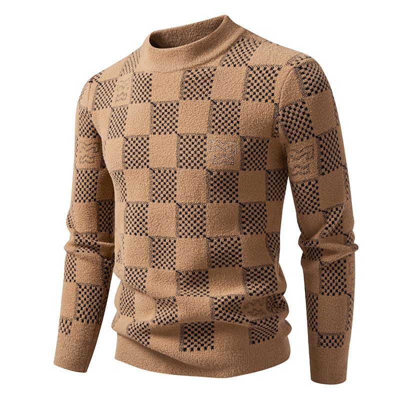 Men's Knit Sweater Pullover Casual Comfort Stretch Fabric Slim Fit Round Neck Long Sleeve (Available In Wine Red/Green/Light Brown/Camel)_viptrois.com