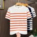 Men's Clothing Men's Striped Patchwork Round Neck Casual Sweater Summer Top Cool Sophisticated Style For Formal & Casual_viptrois.com