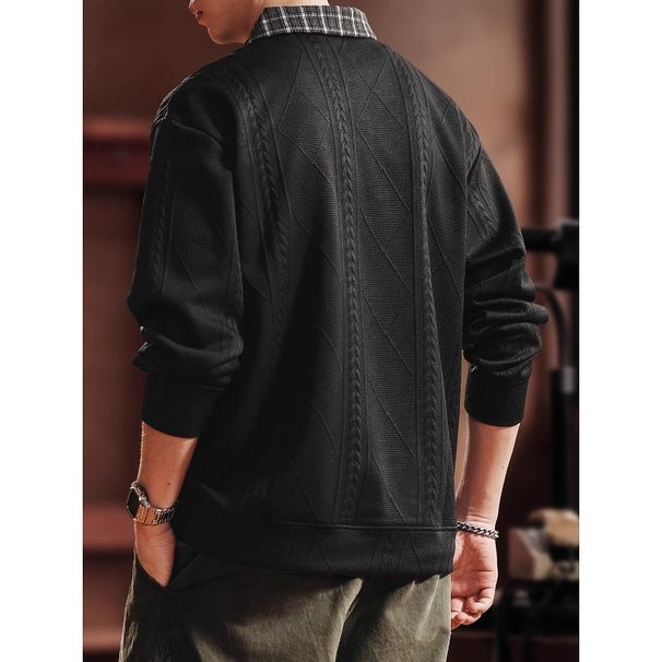 Loom Loom Italian American Retro Two-Piece Wheat Pattern Long Sleeve Polo Shirt Men's Spring And Autumn New Loose Casual_viptrois.com
