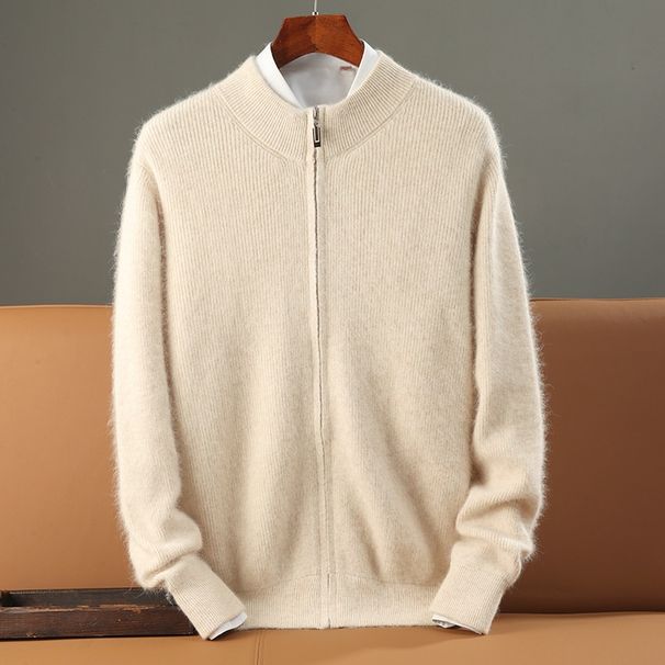 Pure Autumn Winter New Thickened Loose Men's Half Turtleneck Zipper Cardigan Casual Wool Knitted Sweater Jacket_viptrois.com