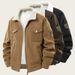 Men's Corduroy Jacket With Fleece Lining - Winter Workwear Coat, Thickened Polyester Utility Outerwear For Casual & Street Style (Black/Brown/Khaki)_viptrois.com
