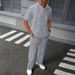 Men's Solid Color Jacquard Shirt & Trousers Set Summer Casual Basic Two-Piece Suit American Style Inelastic_viptrois.com